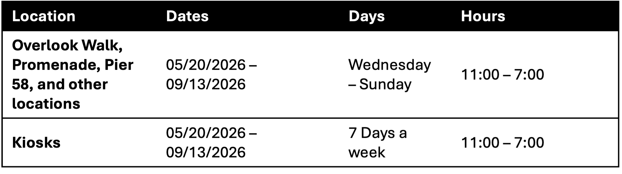 OverlookWalk Schedule